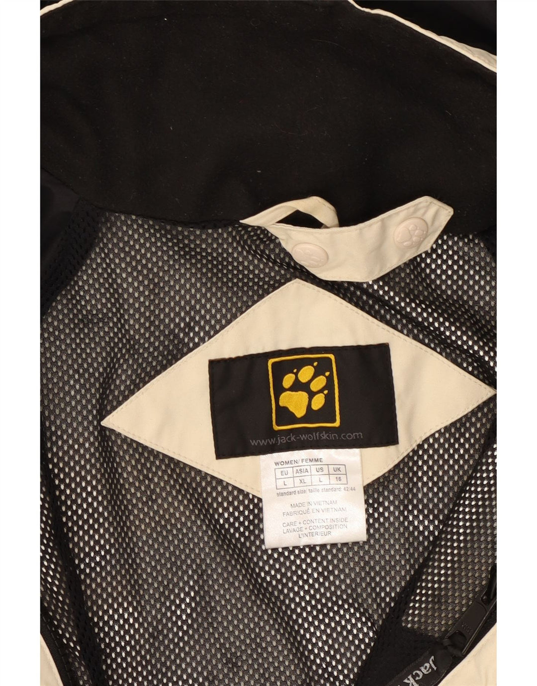 JACK WOLFSKIN Damen Regenjacke mit Kapuze UK 16 Large Beige Colourblock