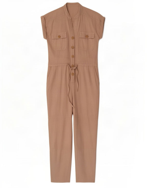 Zara Womens Jumpsuit UK 10 Small Beige Leinen