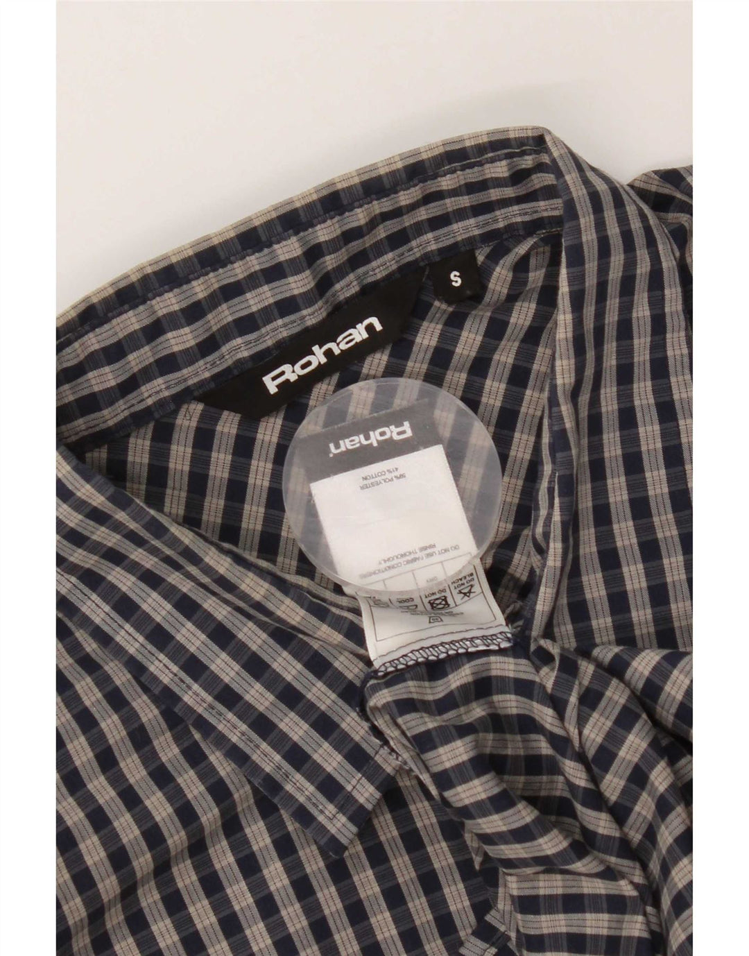 Rohan Herren-Kurzarmhemd, klein, marineblaues Gingham-Polyester