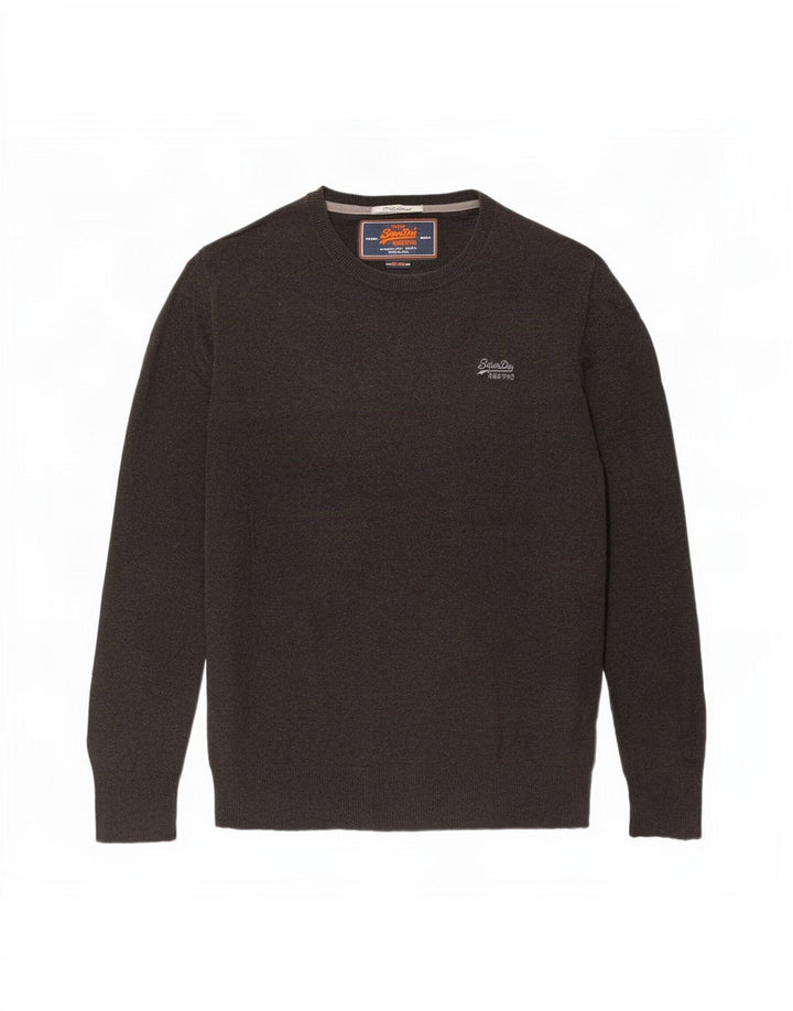Superdry Herren-Pullover mit Rundhalsausschnitt, groß, braune Baumwolle