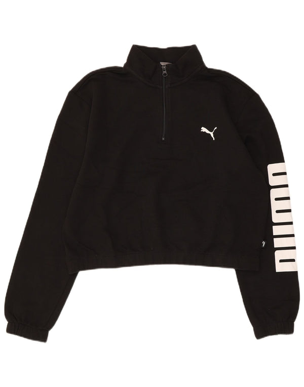 Puma Womens Graphic Zip Neck Sweatshirt Pullover UK 16 Large Schwarze Baumwolle