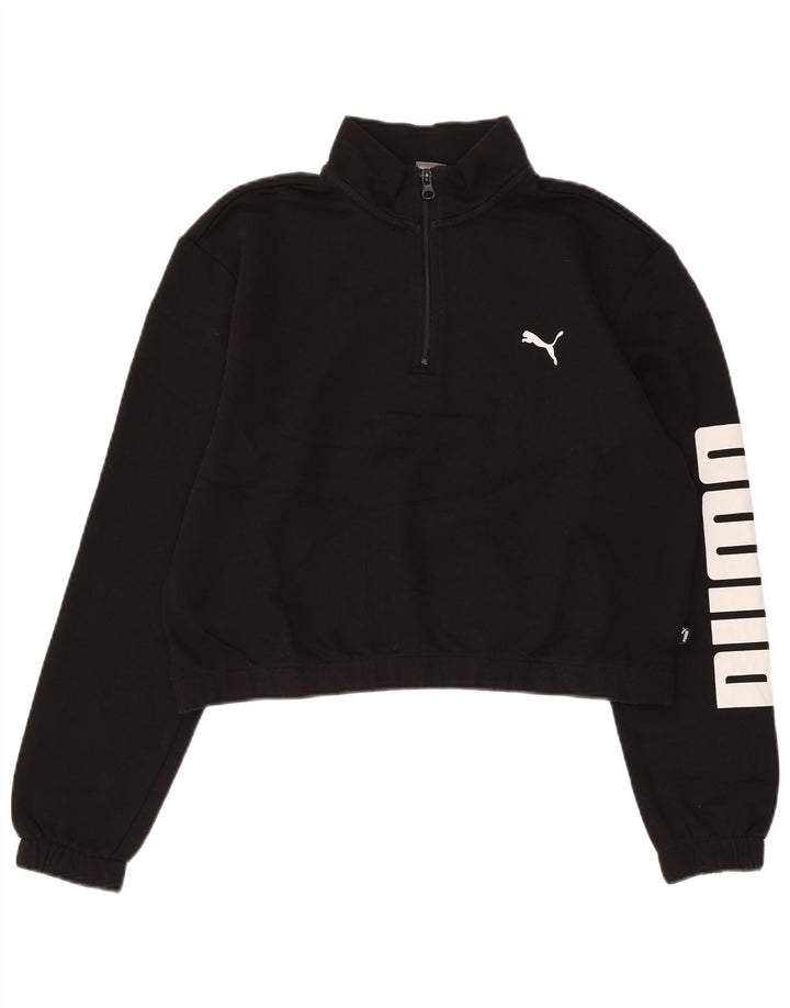 Puma Womens Graphic Zip Neck Sweatshirt Pullover UK 16 Large Schwarze Baumwolle