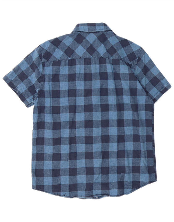 Mustang Herren-Kurzarm-Slim-Fit-Hemd in Mittelblau mit Karomuster