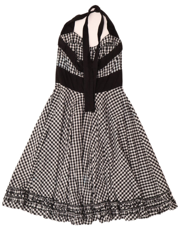 HELL BUNNY Damen Neckholder-Kleid, Größe S, Größe S, Schwarz, Gingham-Baumwolle