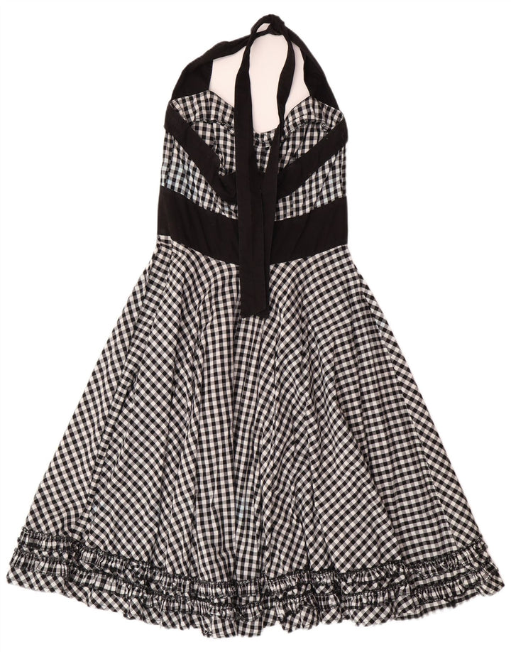 HELL BUNNY Damen Neckholder-Kleid, Größe S, Größe S, Schwarz, Gingham-Baumwolle