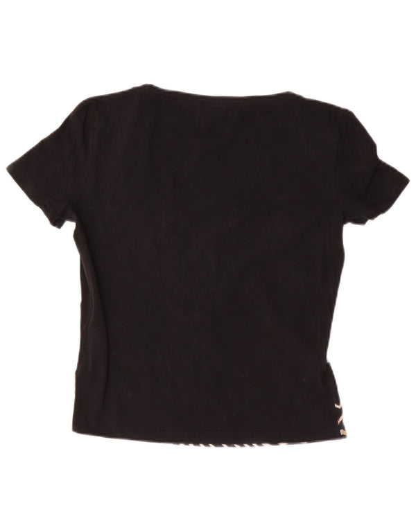 Marella Womens Graphic T-Shirt Top UK 10 Small Black Geometric Cotton