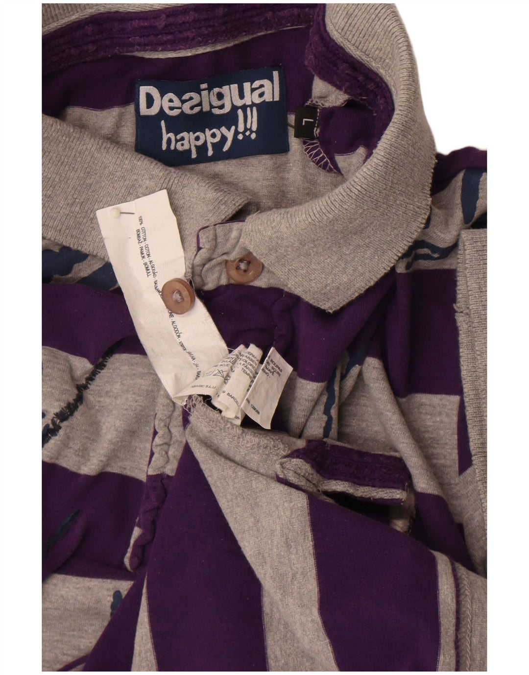 Desigual Herren-Poloshirt mit Grafik, groß, grau gestreift, Baumwolle