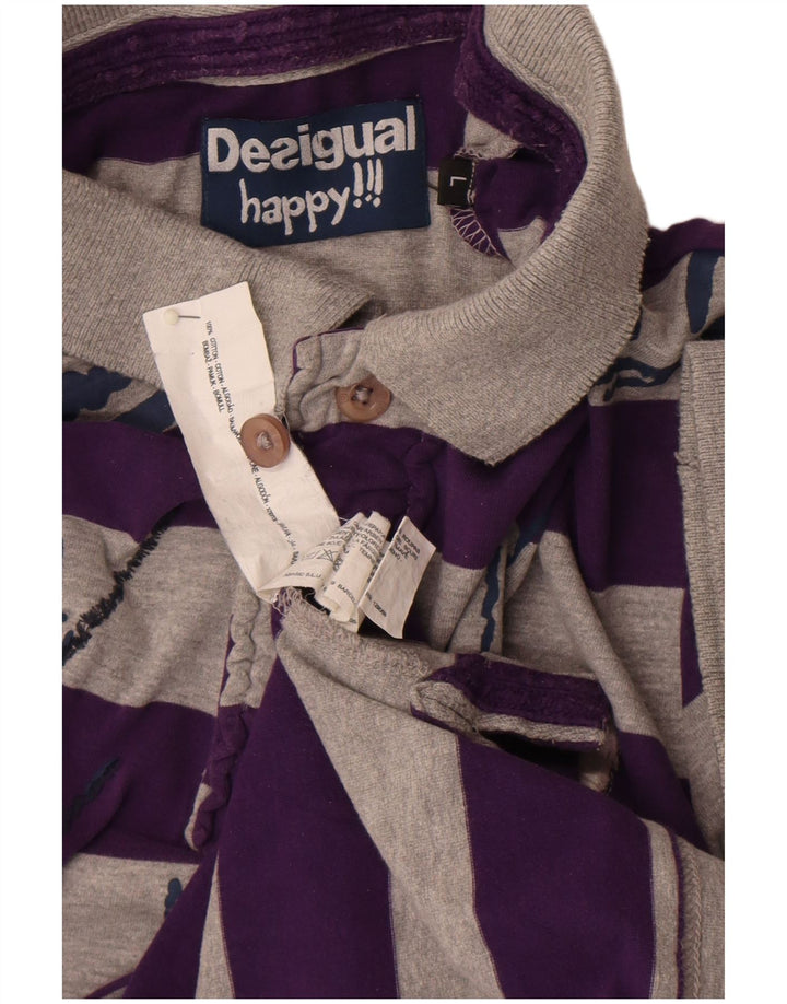 Desigual Herren-Poloshirt mit Grafik, groß, grau gestreift, Baumwolle