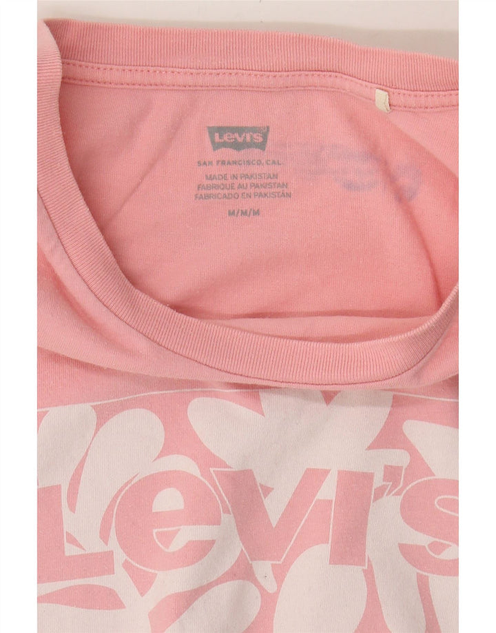 LEVI'S Womens Graphic T-Shirt Top UK 12 Medium Pink Cotton Vintage Levi's and Second-Hand Levi's from Messina Hembry 