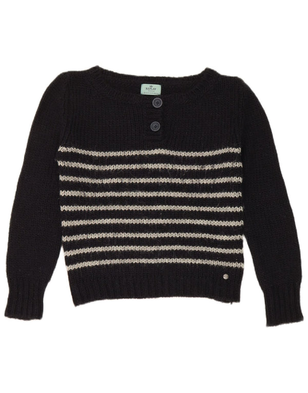 Replay Jungen-Pullover mit U-Boot-Ausschnitt, 10–11 Jahre, marineblau, gestreift, Acryl