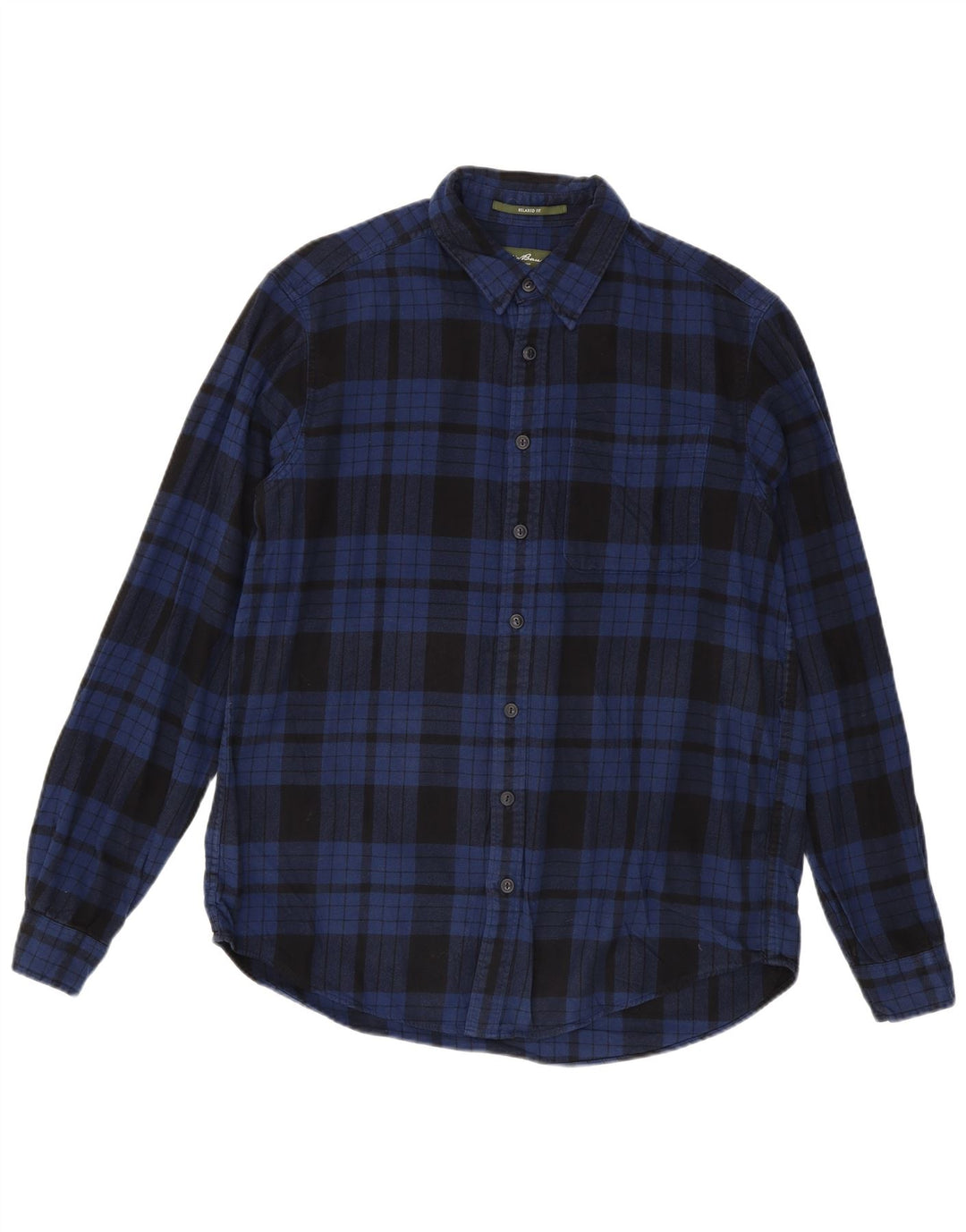 Eddie Bauer Mens Tall Relaxed Fit Flannel Shirt Large Navy Blue Check