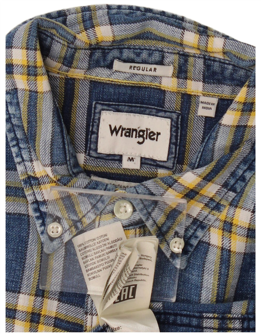 WRANGLER Herren-Flanellhemd mit normaler Passform, mittlere marineblaue Karo-Baumwolle