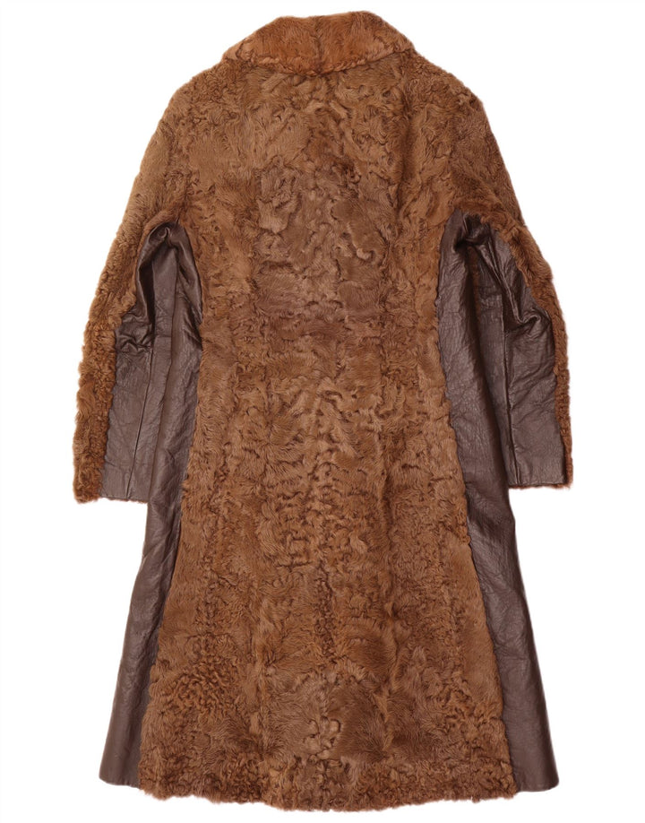 VINTAGE Damen Pelzmantel UK 10 Klein Braun