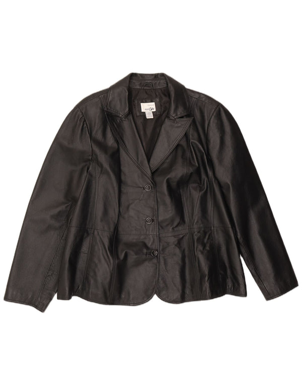 East 5th Damen-Blazerjacke aus Leder mit 3 Knöpfen, UK 22, 3XL, schwarzes Leder