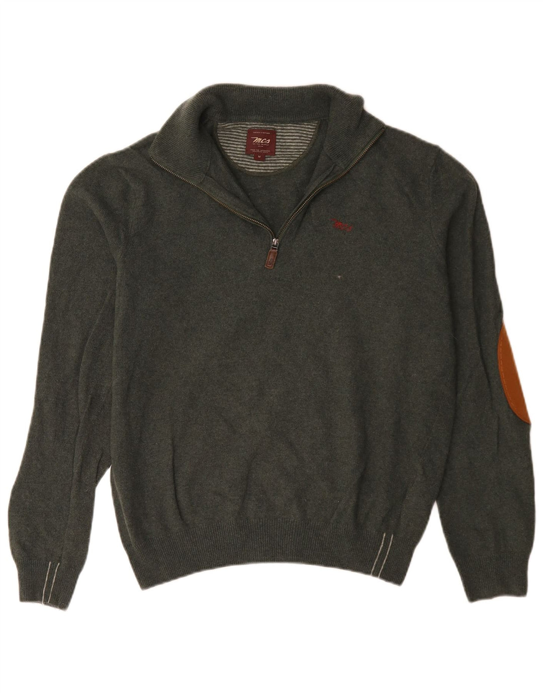 Marlboro Classics Herren-Pullover mit Reißverschluss am Hals, mittelgrüne Wolle