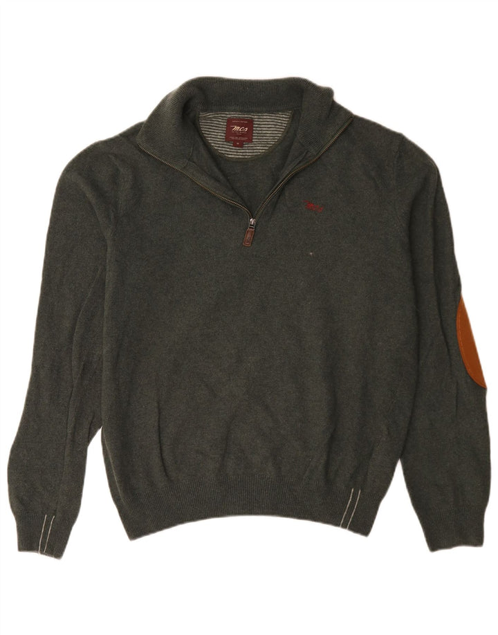 Marlboro Classics Herren-Pullover mit Reißverschluss am Hals, mittelgrüne Wolle