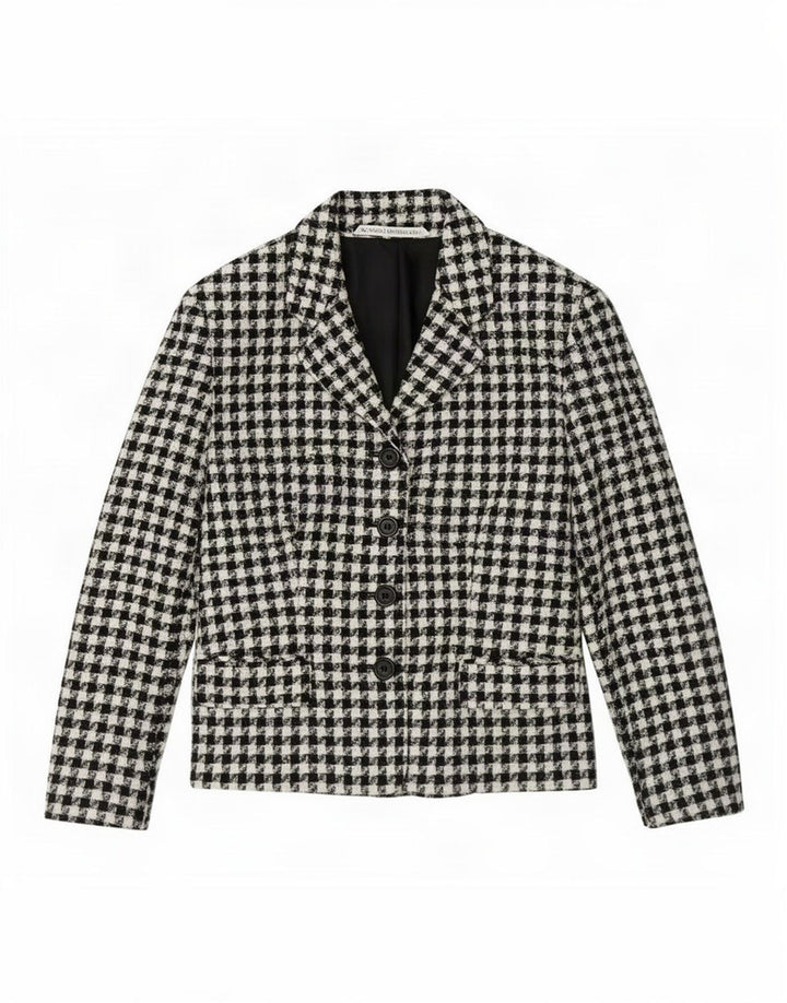 Marks & Spencer Damen-Blazer mit 4 Knöpfen, Gr. 14, Schwarz, Hahnentrittmuster