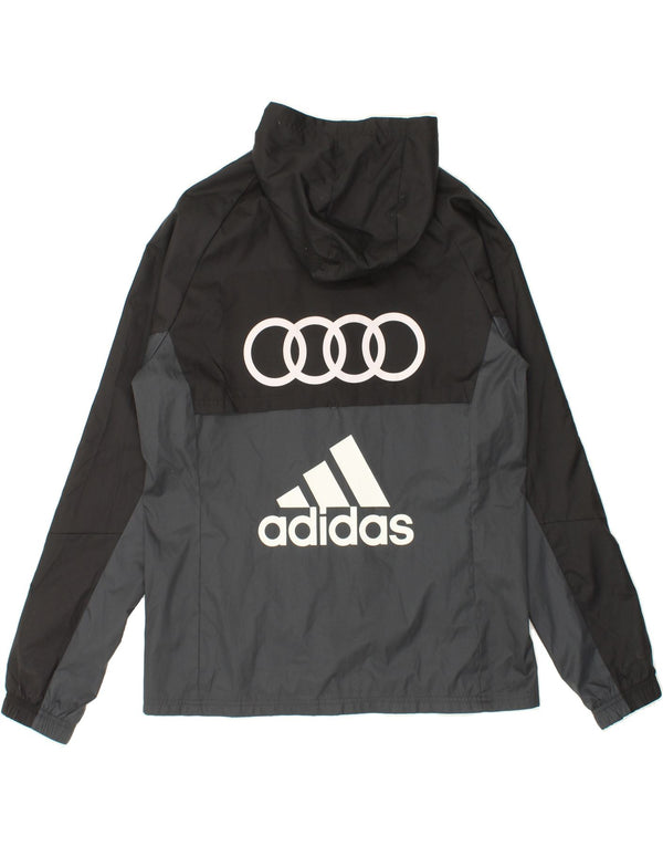 ADIDAS Mens Graphic Hooded Rain Jacket UK 38 Medium Black Colourblock
