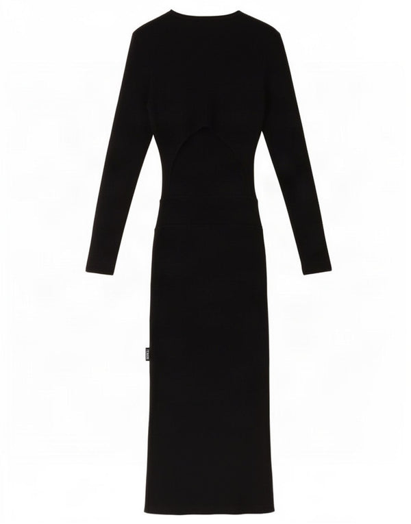 Zara Damen Langarm-Maxi-Pulloverkleid UK 12 Mittelschwarze Viskose