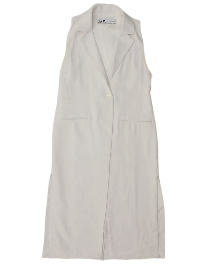 Zara Damen Regular Longline Weste UK 6 XS Weiß
