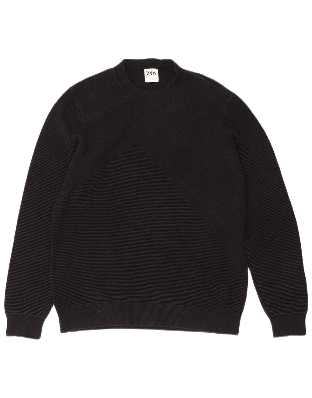 Zara Herren-Pullover mit Rundhalsausschnitt, mittlere schwarze Baumwolle