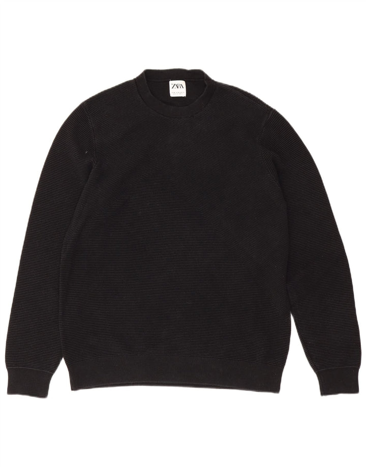 Zara Herren-Pullover mit Rundhalsausschnitt, mittlere schwarze Baumwolle