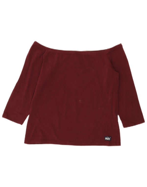 Superdry Damen Crop Off Shoulder Top 3/4 Ärmel UK 18 XL Burgund Baumwolle