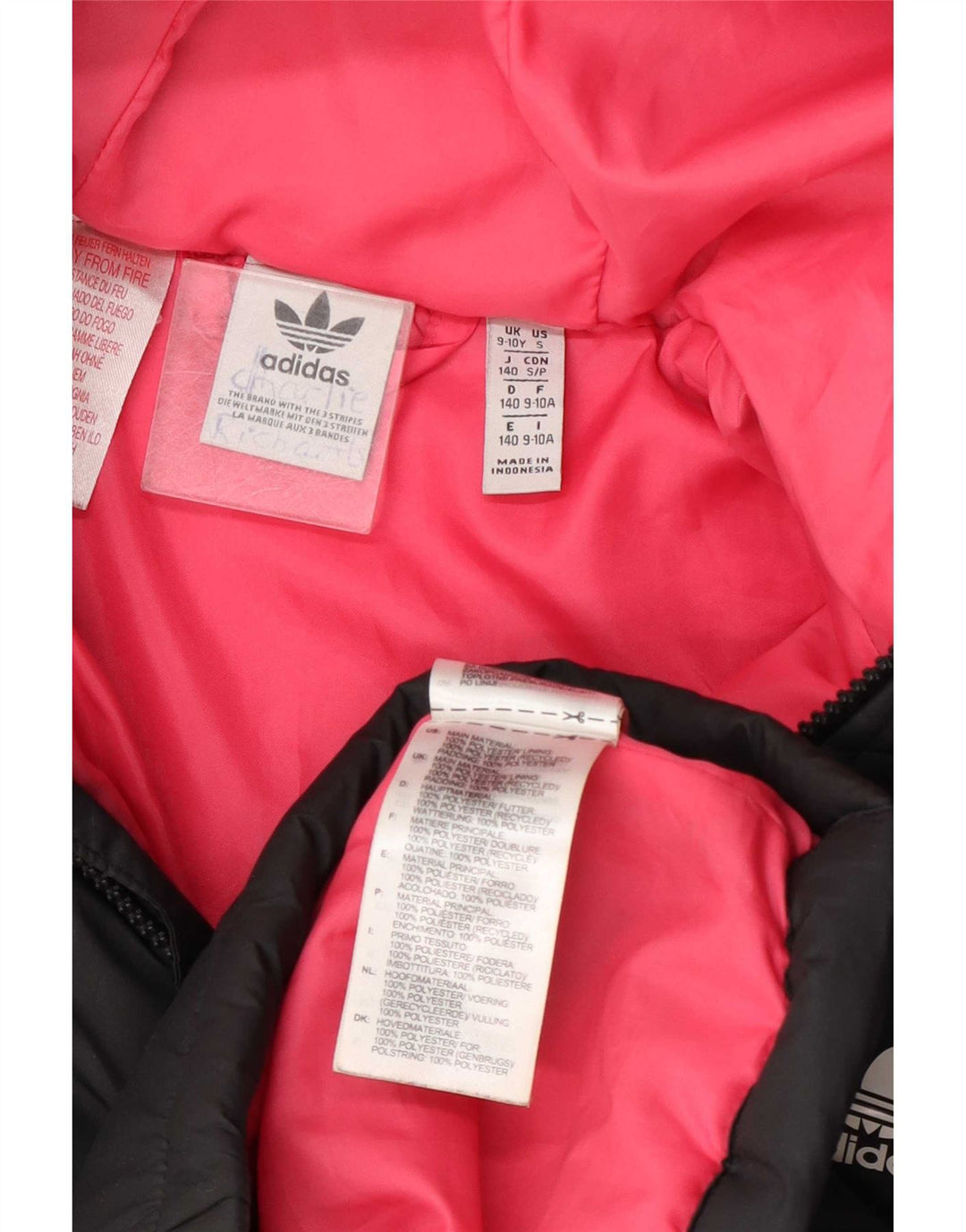 Adidas Mädchen-Kapuzenjacke, gepolstert, 9–10 Jahre, graues Polyester