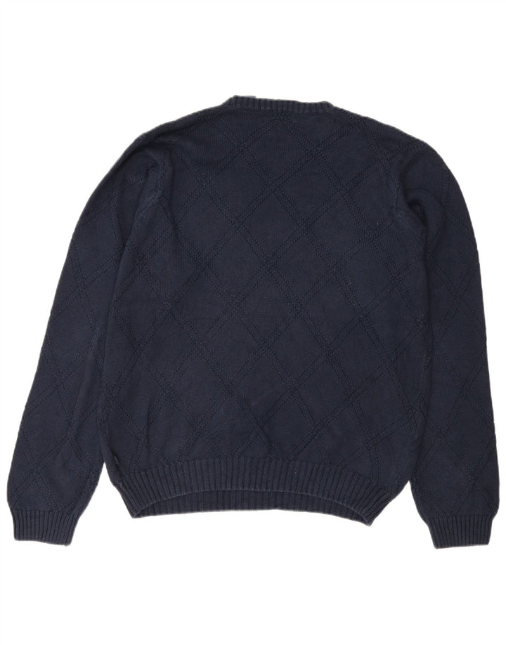 IZOD Mens Crew Neck Jumper Sweater Medium Navy Blue Argyle/Diamond
