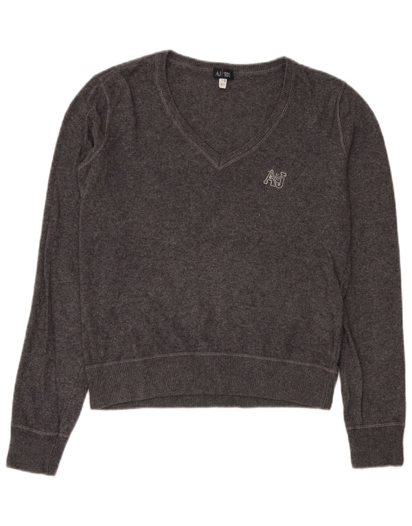 Armani Jeans Damen Crop V-Ausschnitt Pullover Pullover UK 14 Große graue Viskose