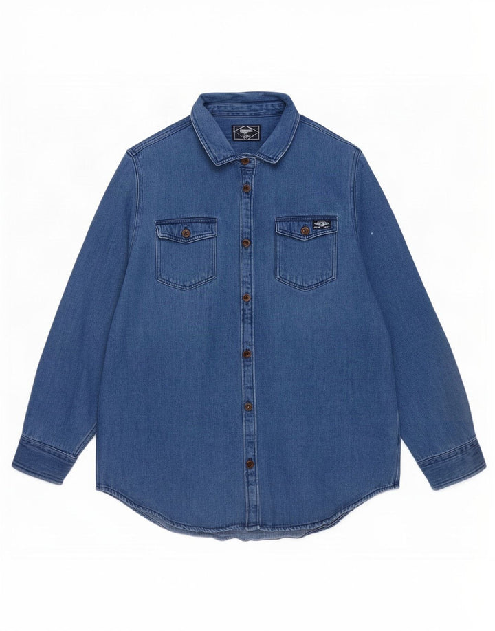 Superdry Damen Jeanshemd UK 16 Large Blau Baumwolle