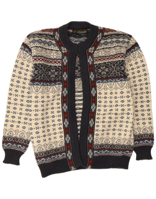 Offener Cardigan-Pullover für Damen von Icelandia, UK 14, Mittel, gebrochenes Weiß, Fair-Isle-Muster