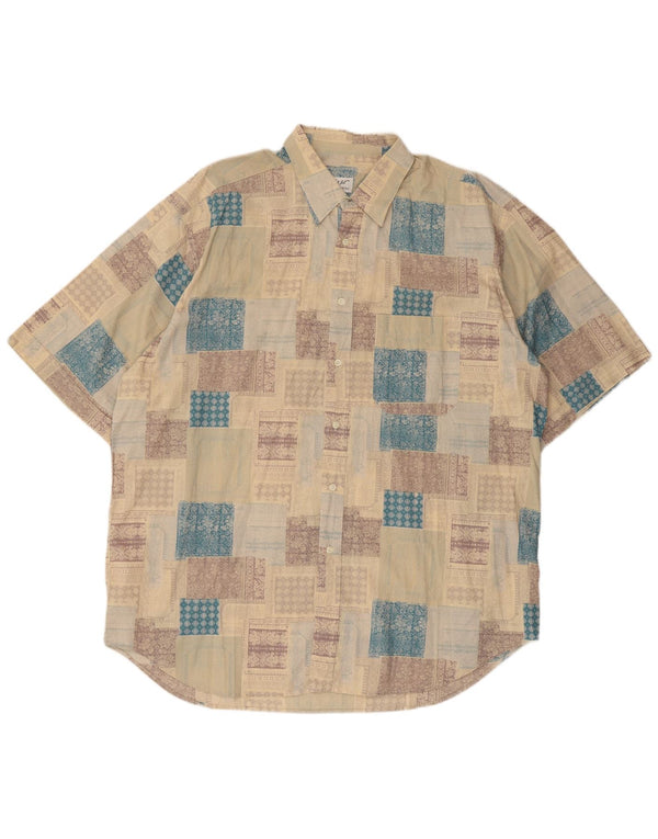 Vintage Herren Kurzarmshirt XL Beige Patchwork