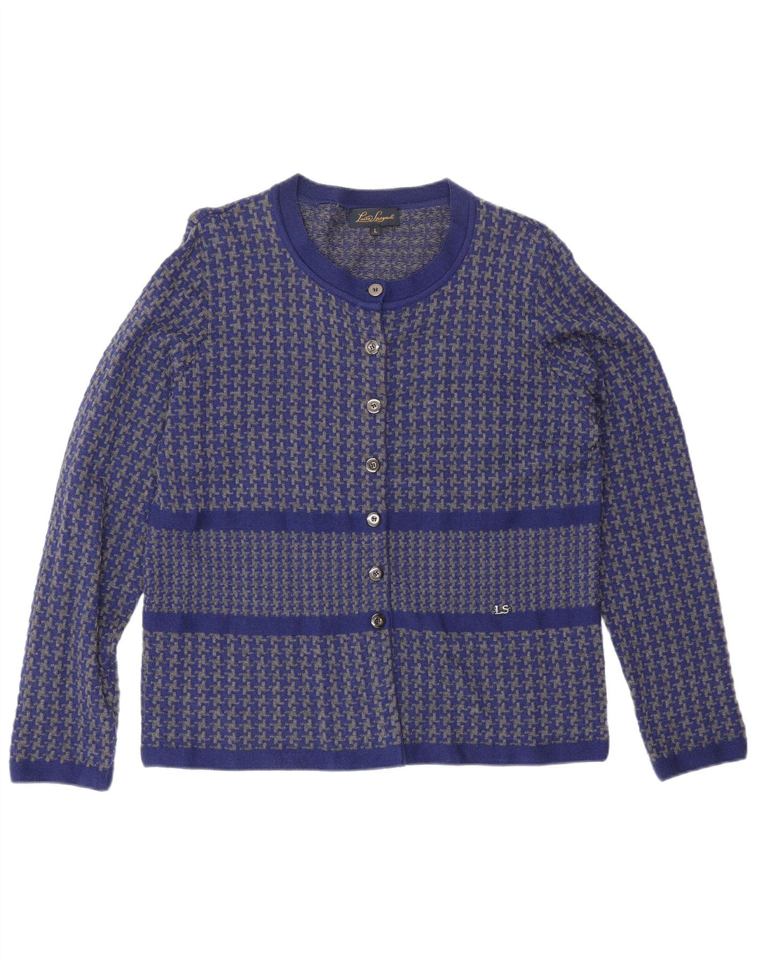 Luisa Spagnoli Damen Strickjacke Pullover UK 16 Große blaue Hahnentrittwolle