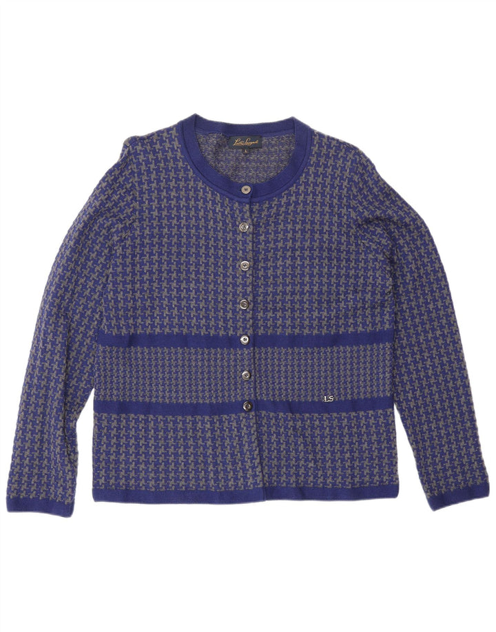 Luisa Spagnoli Damen Strickjacke Pullover UK 16 Große blaue Hahnentrittwolle