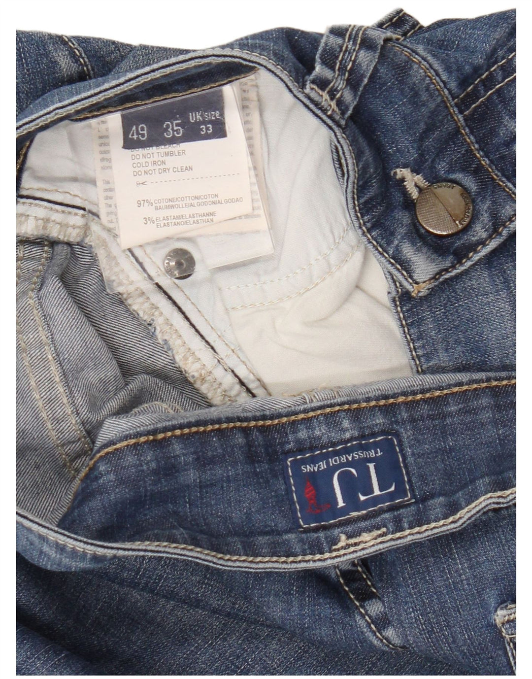 Trussardi Herren Straight Jeans W33 L32 Blaue Baumwolle