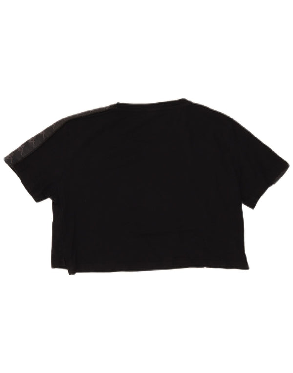 Kappa Womens Crop Oversized Graphic T-Shirt Top UK 6 XS Schwarz Baumwolle