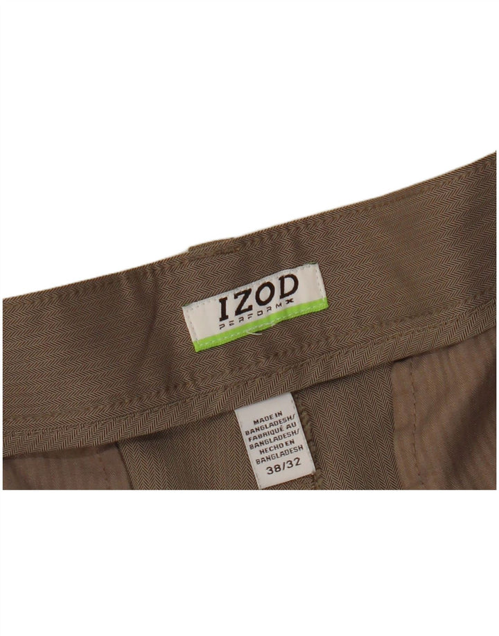 IZOD Herren gerade Chinohose W38 L32 Beige Fischgrätenmuster Polyester