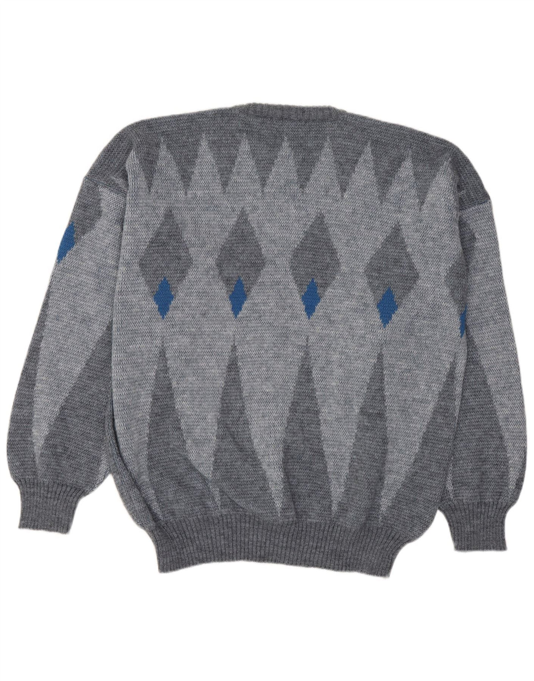 VOGUE Herren-Pullover mit Rundhalsausschnitt, groß, graue Argyle-/Diamantwolle