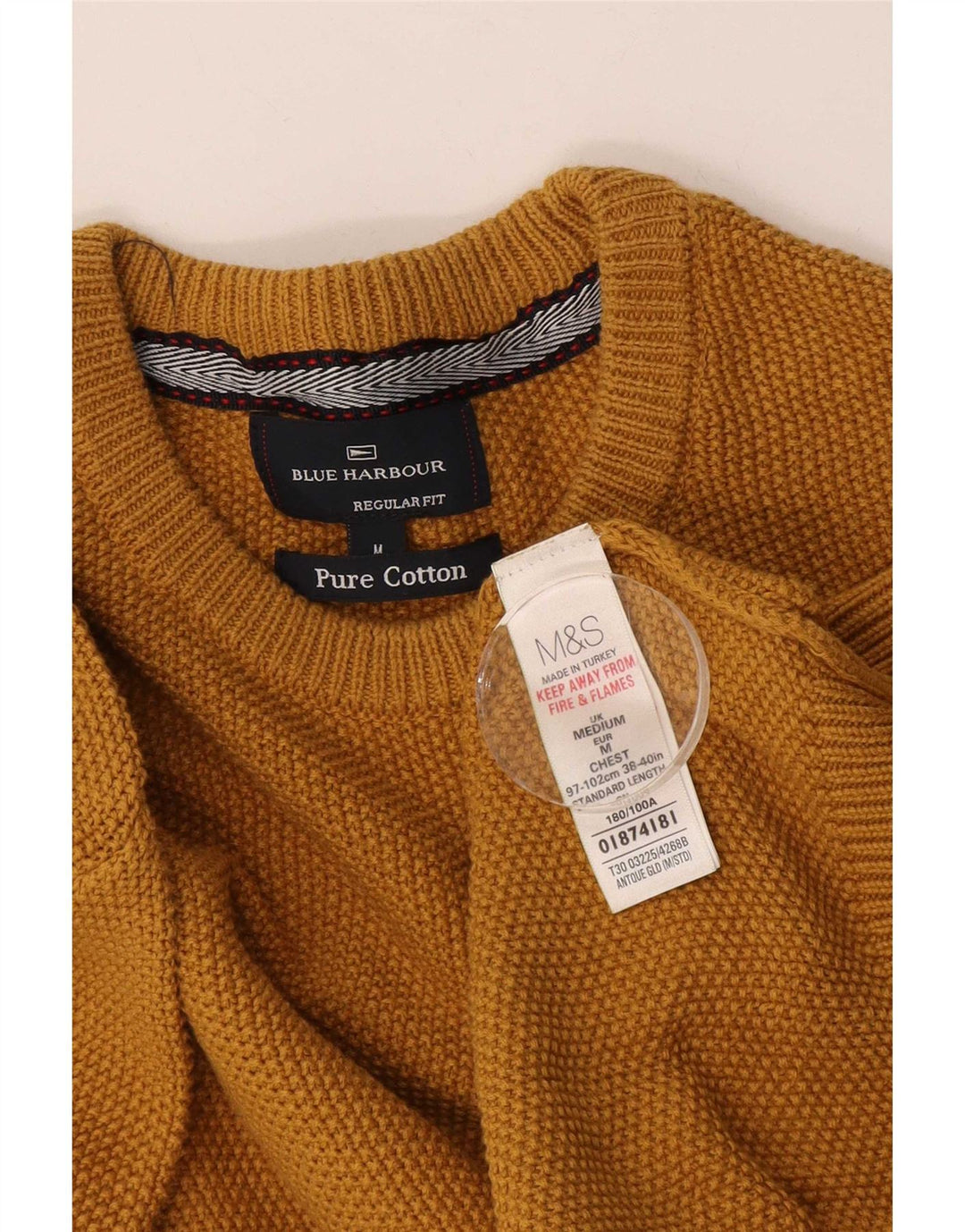 Marks & Spencer Herren Blauer Harbour-Pullover mit Rundhalsausschnitt Mittelgelb