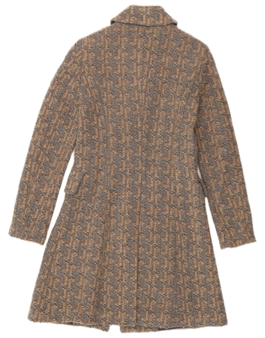 BENETTON Womens Abstract Pattern Overcoat IT 40 Small Beige Acrylic