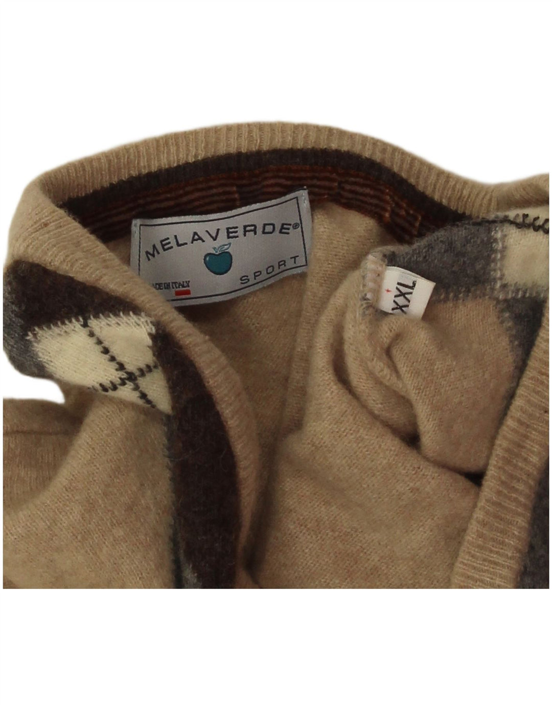 Melaverde Herren-Pullover mit V-Ausschnitt, 2XL, Beige Argyle/Diamond Wool
