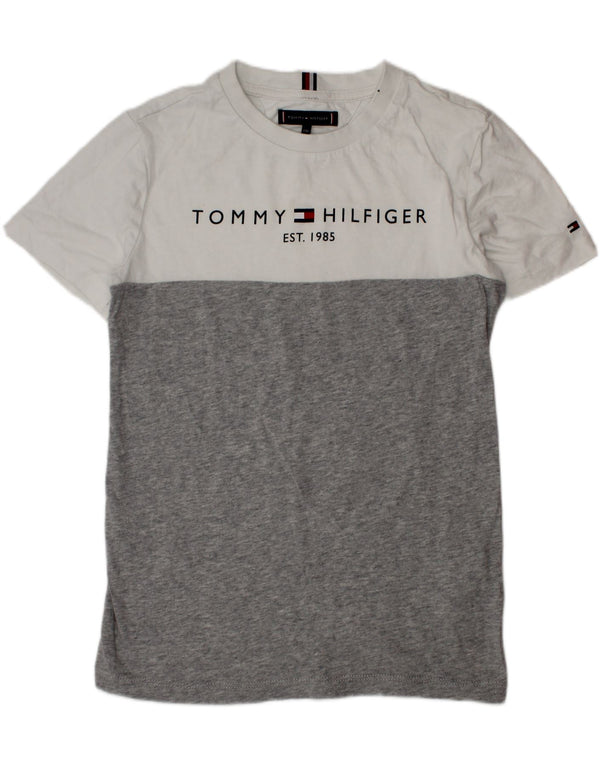 TOMMY HILFIGER Grafisches T-Shirt-Oberteil für Jungen, 9–10 Jahre, graue Farbblock-Baumwolle