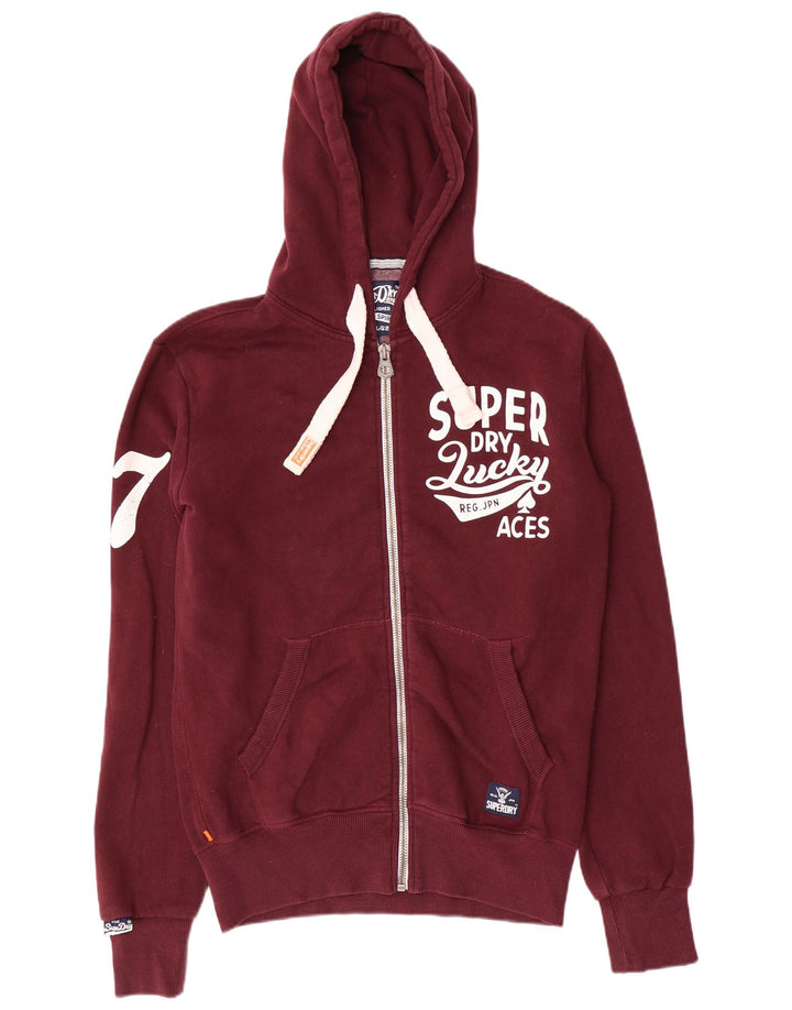 Superdry Herren-Kapuzenpullover mit grafischem Reißverschluss, Größe S, kastanienbraune Baumwolle