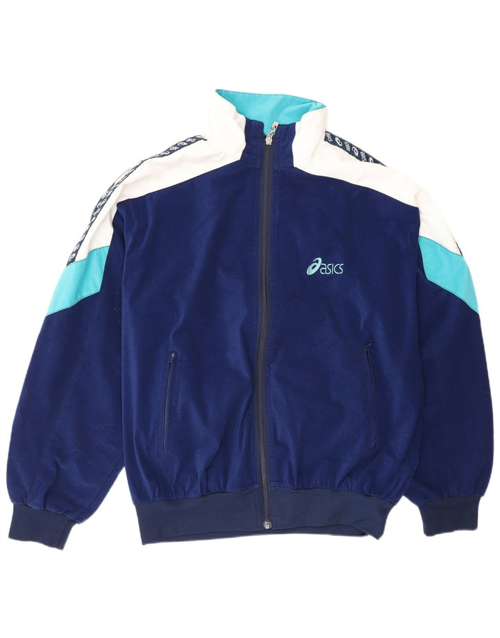 Asics Herren-Trainingsanzug-Top-Jacke, großes marineblaues Farbblock-Polyester