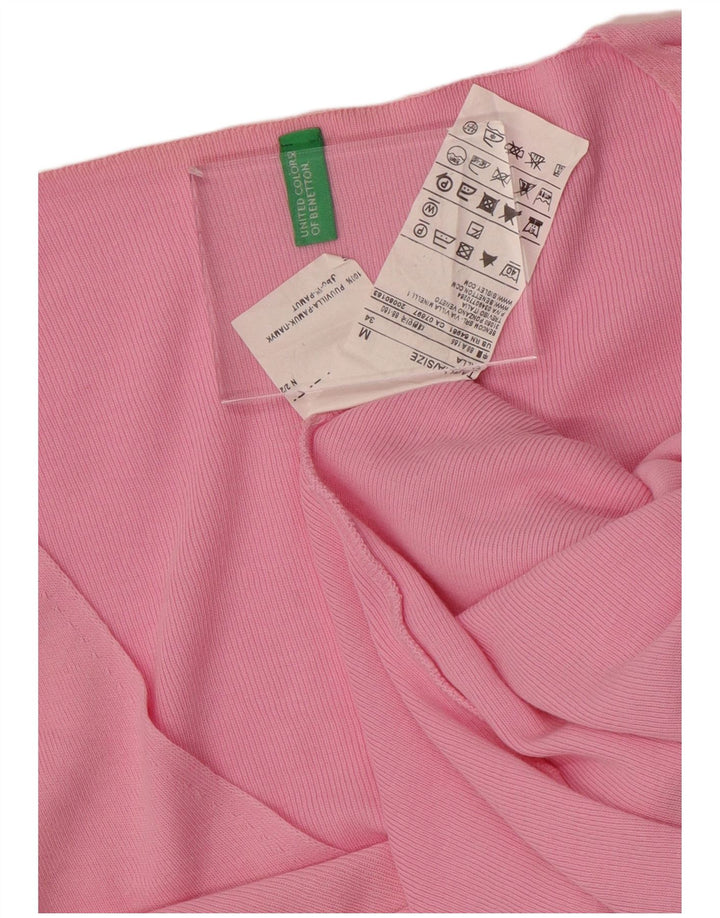 BENETTON Damen-Pullover mit V-Ausschnitt, UK 12, mittelrosa, Baumwolle