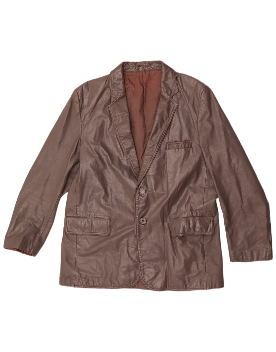 Vintage Herren 2 Knopf Leder Blazer Jacke UK 44 2XL Braunes Leder