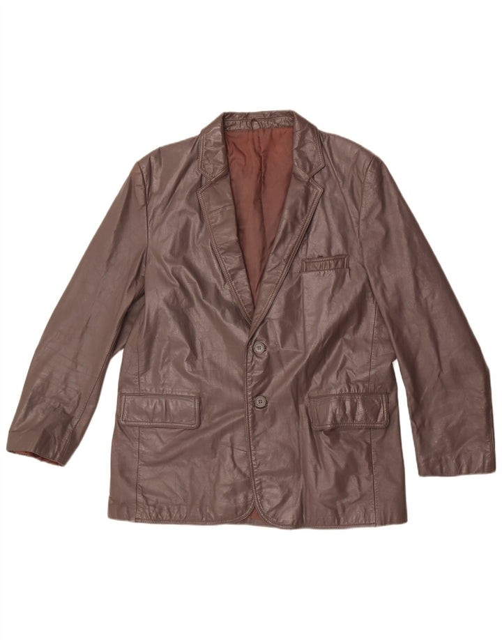 Vintage Herren 2 Knopf Leder Blazer Jacke UK 44 2XL Braunes Leder