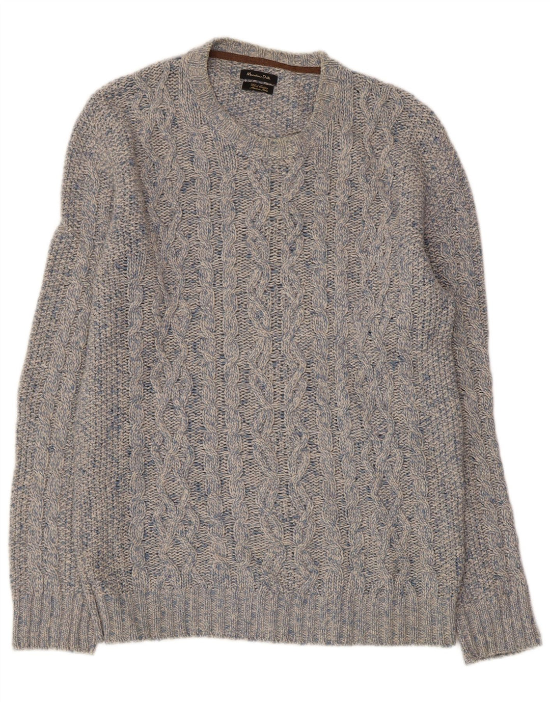 MASSIMO DUTTI Herren-Pullover mit Rundhalsausschnitt, große, blau gefleckte Wolle