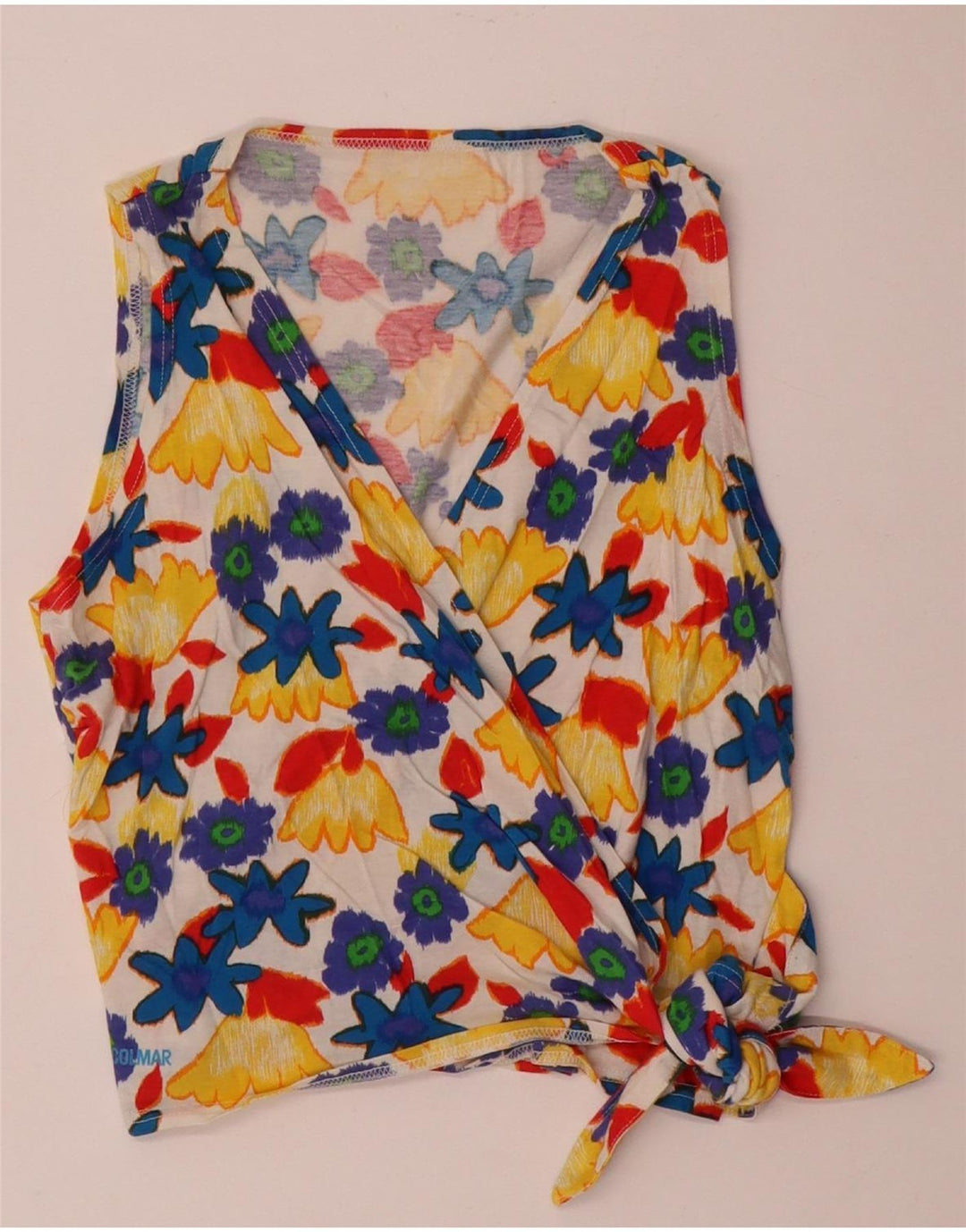 Colmar Womens Wrap Crop Top UK 14 Große mehrfarbige Blumen-Baumwolle